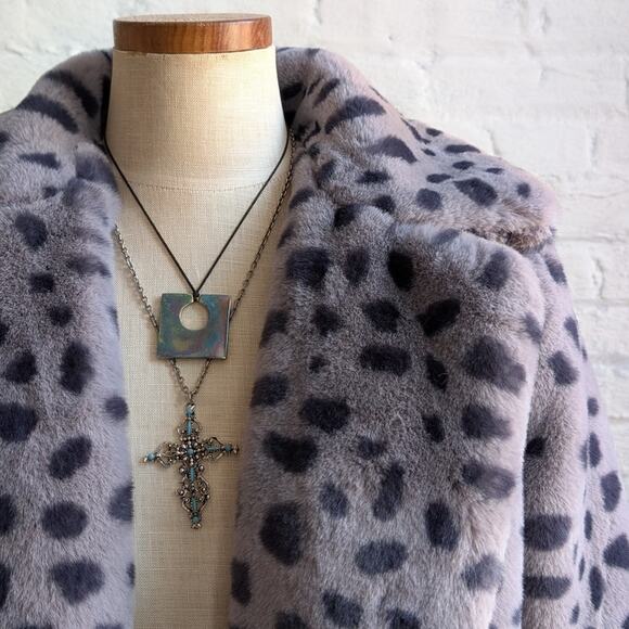 Y2K Cheetah Faux Fur Mobwife Coat Leopard Animal Print Plush Fuzzy Furry Jacket - Picture 6 of 11